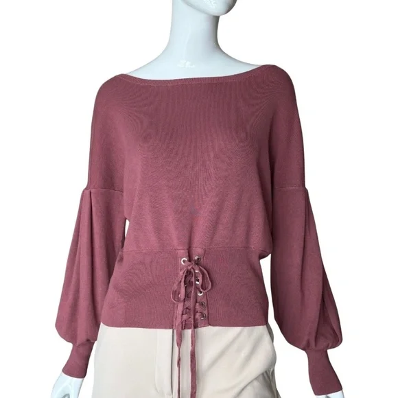 Express Dusty Rose Boat Neck Sweater With Corset Lace-up Detail Size Small NWT - Picture 1 of 5